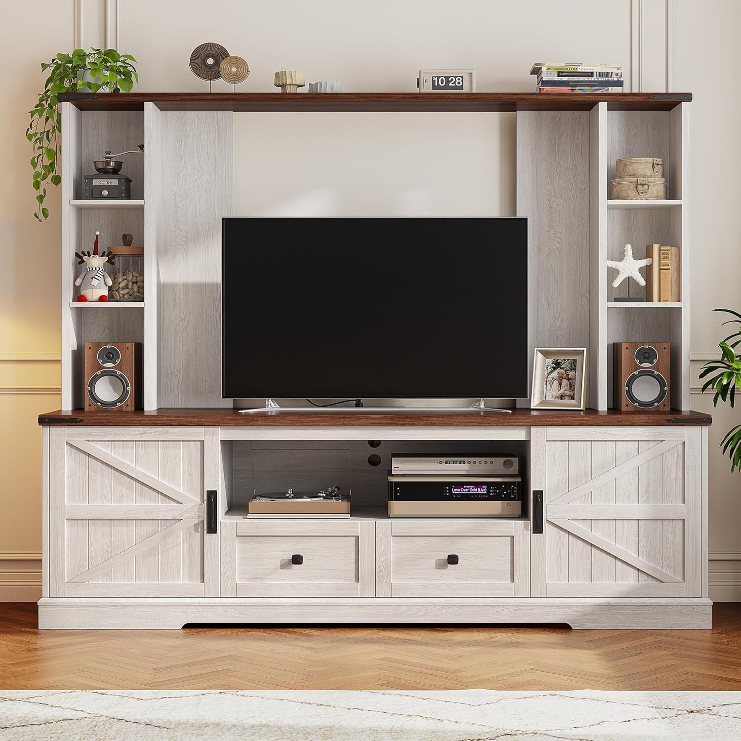 Wood TV Stand,Wall Unit Entertainment Center with Ample Storage Space and shelf