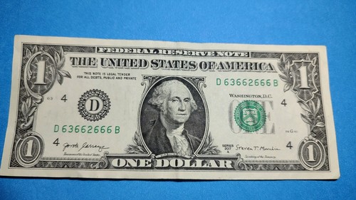 Six of a kind 6s single double triple trinary fancy serial number 1$ dollar bill - Picture 3 of 4