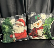 2-Pillow Case Covers Holiday Christmas 18  X 18  Santa And Snowman Holidays VGC