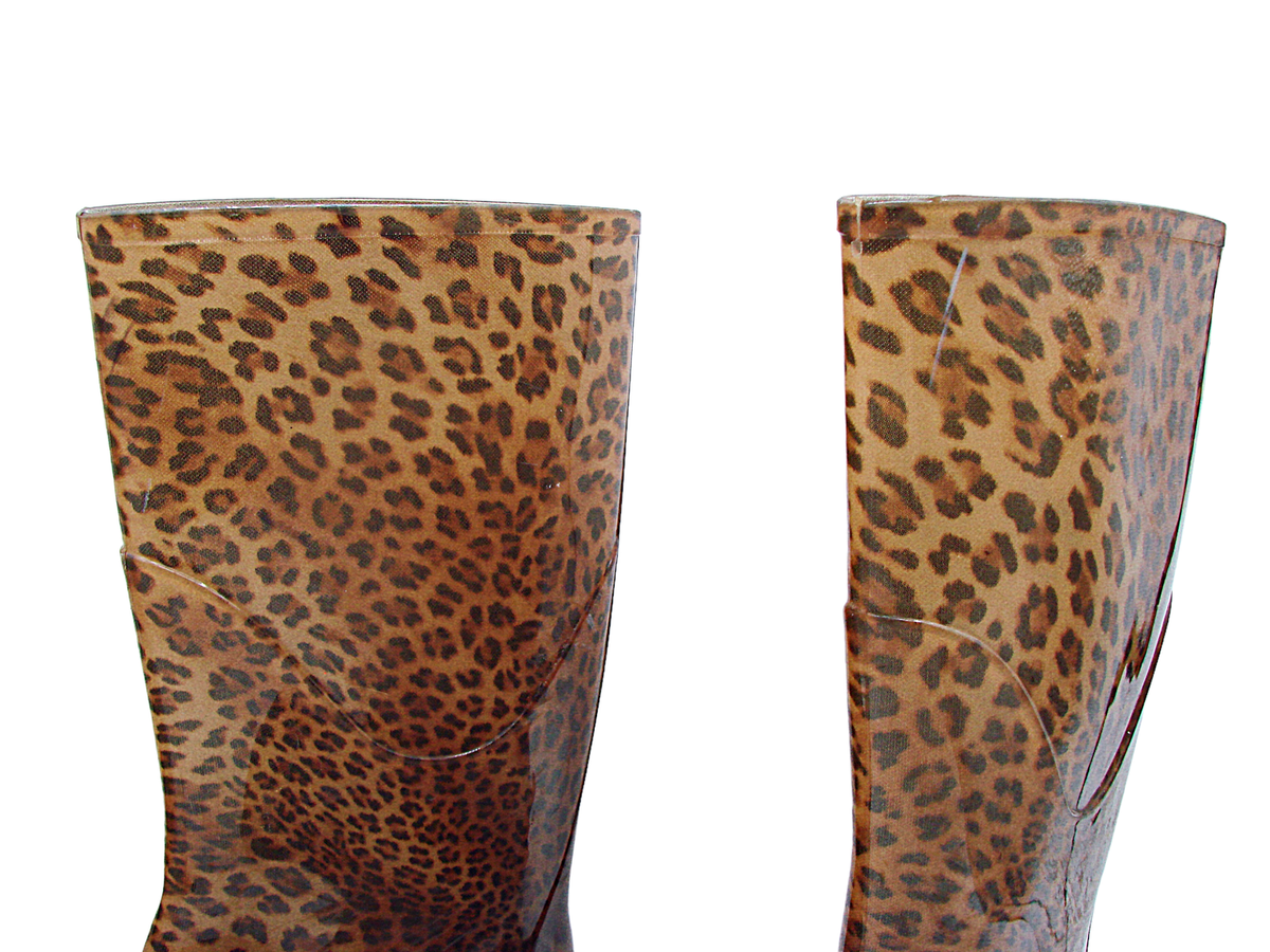Womens Brown Leopard Print Mid Calf Pull On Rain Snow