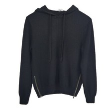 Vince Women's Black M Soft Merino Wool Long Sleeve Side Zipper Hoodie Sweater