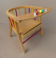 Chaise pot enfant BAUMANN vintage rouge jaune ancien fauteuil bois avec boulier