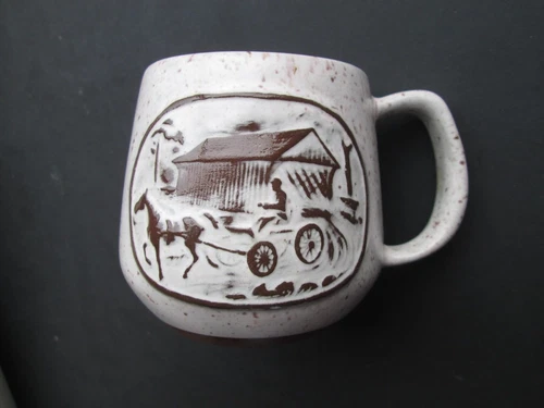 ONION RIVER POTTERY Coffee Mug COVERED BRIDGE & HORSE Winooski Vermont CUP