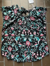 LC Lauren Conrad Women's Pleat Neck Top Floral Size Small Black Tie Neck NWT