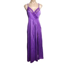 Vintage Undercover Wear Long Purple Nylon and Lace Night Gown Side Slit Size M