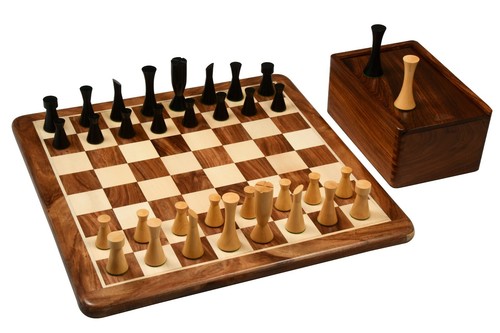 Combo de piezas de ajedrez minimalista en ébano y madera de boj con caja de almacenamiento y tablero - Imagen 2 de 6