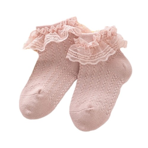 Kids Cotton Socks Fashionable Girls Lace Trim Calf Socks for Various Occasions