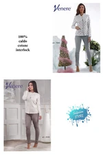Women's Open 100% Warm Cotton Interlock Pajamas Autumn Winter VENUS