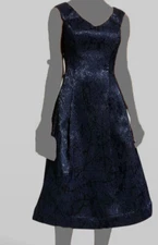 $580 Rickie Freeman for Teri Jon Women's Blue Midi Pleated Fit & Flare Dress 12