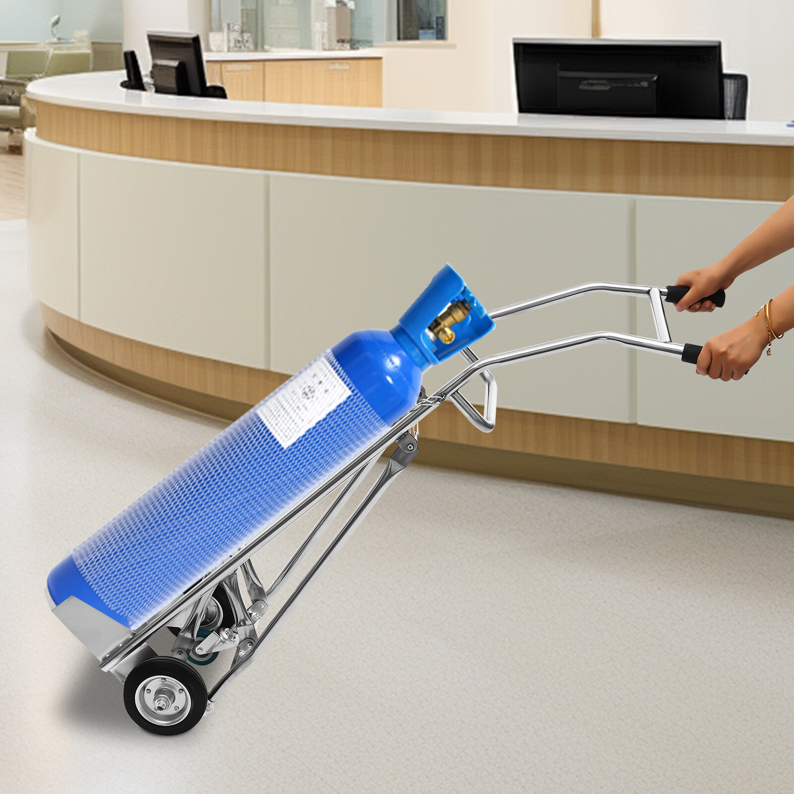 Oxygen Tank Cart Dolly Freestanding Oxygen Cylinder Cart Bottom Tray Trolley