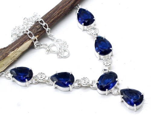 Collier En Argent Sterling 925 Avec Tanzanite De Laboratoire - Longueur 18 Pouces - Fait Main