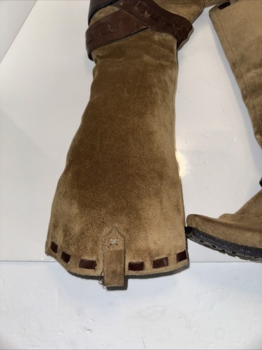 Jessica simpson Brown Suede Knee High Boots Chunky Heel Brass Buckle Womens 7 - Picture 7 of 11