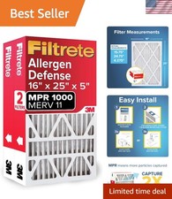 Eco-Friendly 16x25x5 Air Filter MPR 1000, MERV 11 - 2-Pack for Lennox Systems