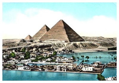 Vintage Egypt Postcard Pyramids Mena Village Nile Flood Lehnert Landrock