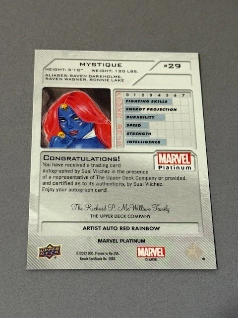 Mystique Auto 2023 Marvel Platinum Upper Deck Susi Vilchez Autograph sp X-Men - Image 2 of 2