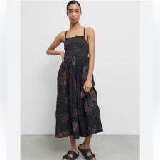 Urban Outfitters UO Simonette Embroidered Midi Dress Lace Up Back Size Medium