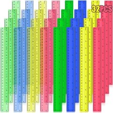 32 PCS 12 Inch Plastic Rulers, Transparent, Assorted, Metric, Inch, CM