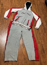 VTG Phat Farm Track Suit Men's Size XL Zip Up Set Spellout Logo Gray Red White