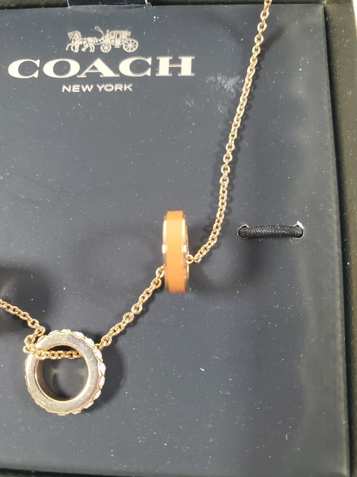 Auténtico Collar Coach Rondell 3 Anillos Pavé Diamantes Motivo Círculo Dorado/Rosa Foto 3 de 4