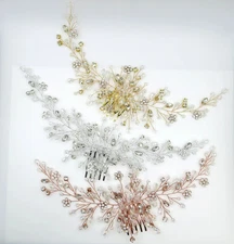Long Crystal Bridal Hair Vine on Comb, Floral Wedding Rhinestone Vined Hair Comb