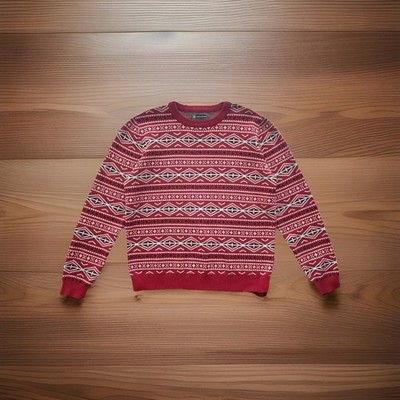 New Brooks Brothers Boys Fair Isle Sweater Red/Black/White Crew Neck Size 14Y