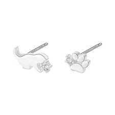 Cute Cat Paw Print CZ Mini Stud Earrings for Women Cartilage 925 Sterling Silver