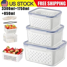 Fruit Storage Containers Set for Fridge Fresh Food with Removable Colanders