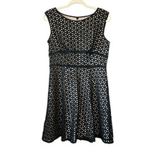 LOFT Petites Black Eyelet Lace Fit and Flare Dress Nude Lining 8P New With Tags