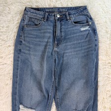 American Eagle Women's Mom Jean Blue Distressed High Rise Size 4 Casual Retro