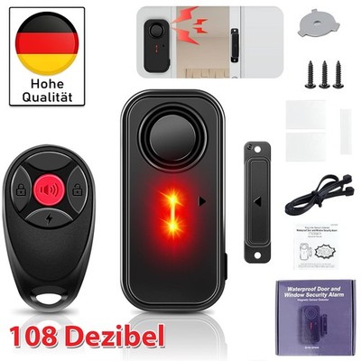 Alarmanlage Tür-Alarm Fensteralarm 108dB Magnet-Sensor Kontakte Schwarz