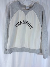 Champion Authentic Sweatshirt Womens Raglan Crew Neck Graphic Logo White - Large