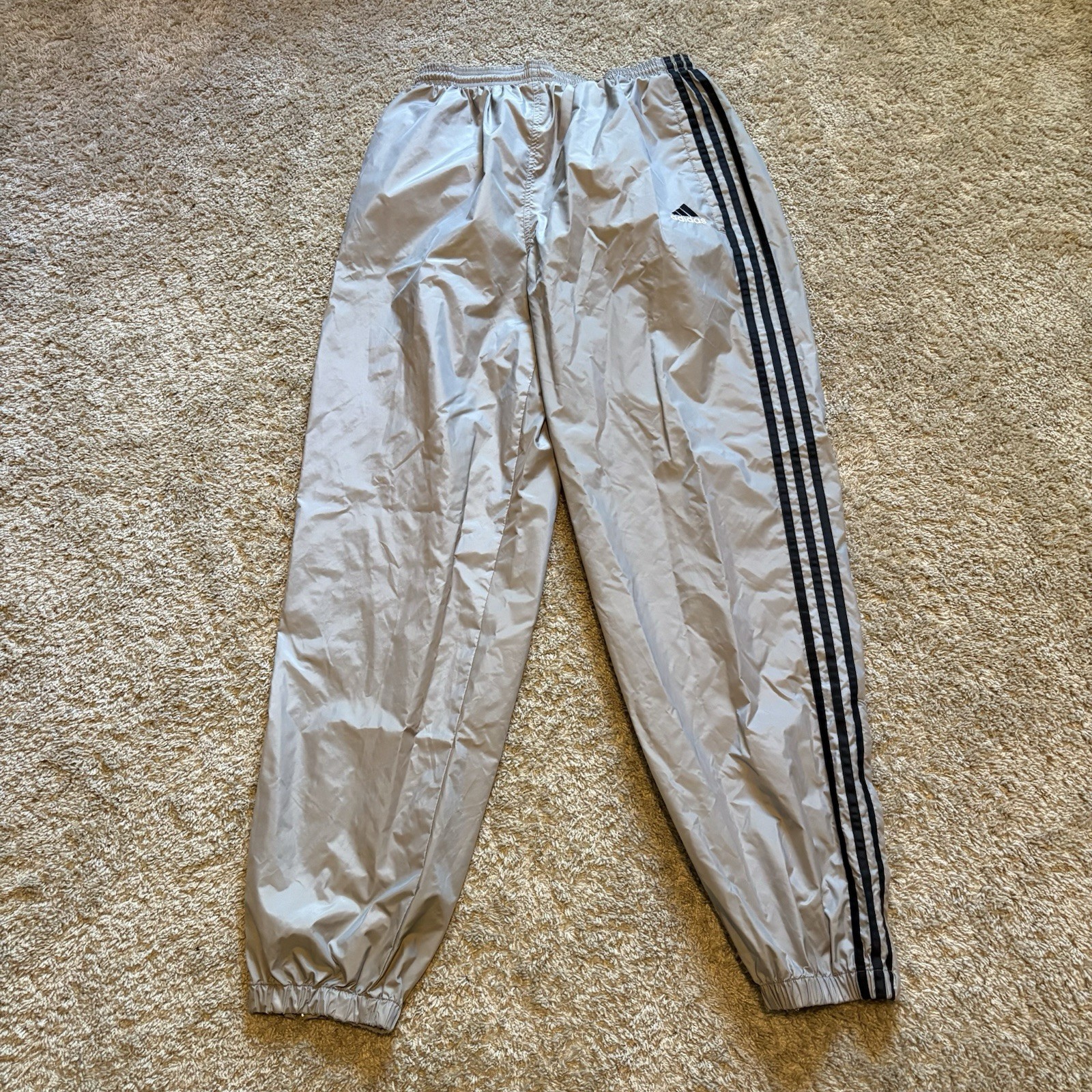 Vintage 90s 00s Adidas Track Pants Silver Black Men’s XL 3 Stripes World Cup 