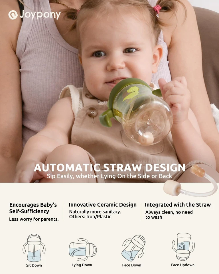 Tazas para sorber para niños pequeños 1-3, taza de paja ponderada a prueba de derrames con mango para bebé Foto 4 de 4