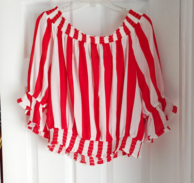 New York & Company Women s Red/White Striped Off-Shoulder Smocked Blouse XL