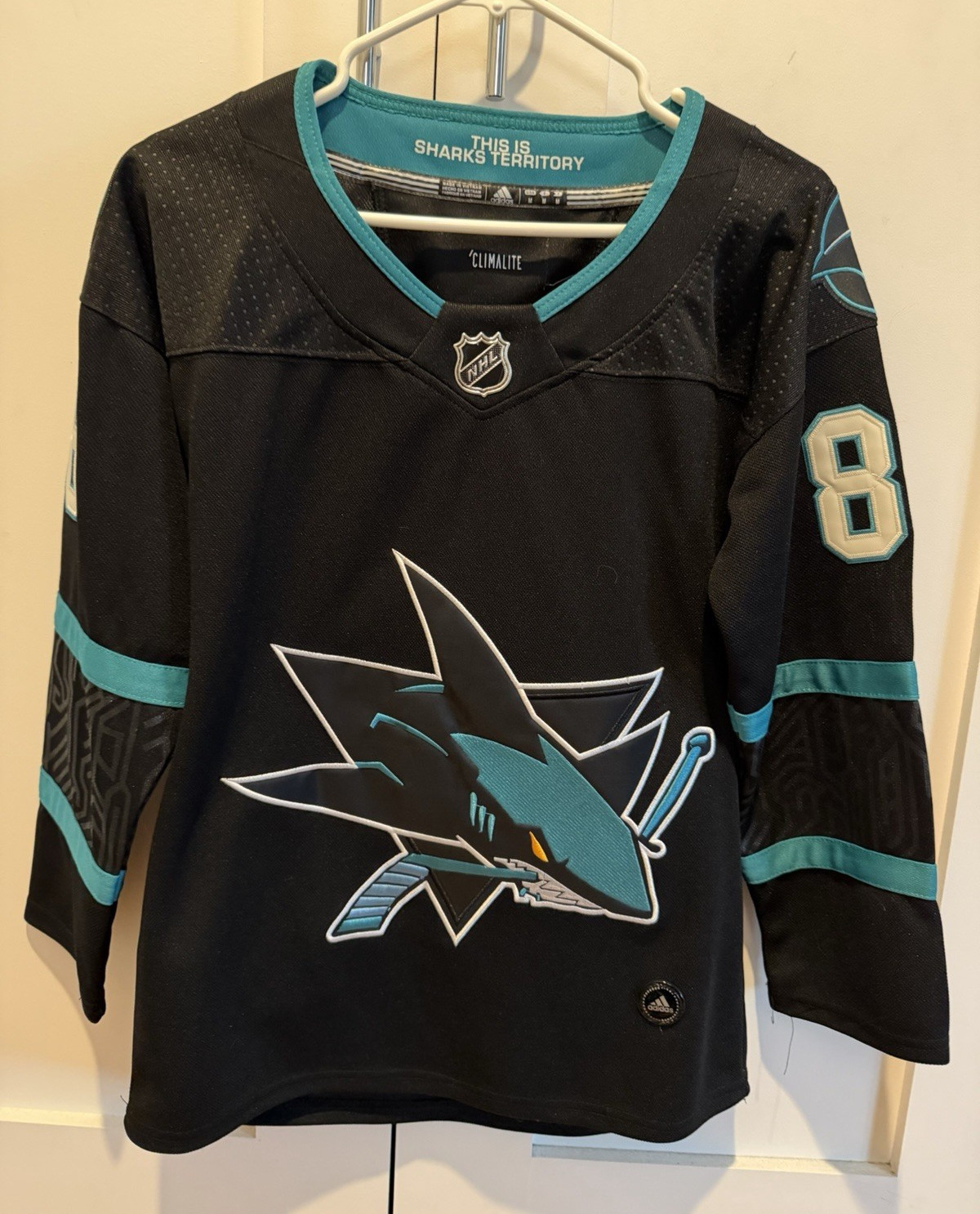 adidas San Jose Sharks Brent Burns #88 NHL Youth  M Jersey Black Teal White