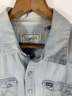 Howler Bros Dust Up Denim Shirt Mens Medium Denim Western Pearl Snap Long Sleeve