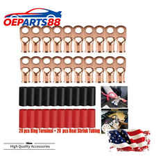 40 pcs 1/0 AWG Gauge Copper Lugs w/ BLACK RED Heat Shrink Ring Terminals Set