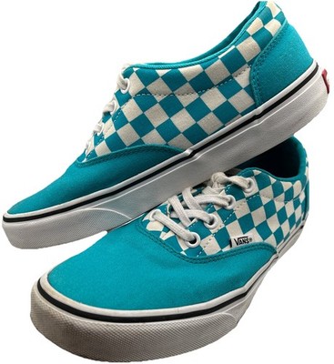 Vans Authentic Checkerboard Teal Blue White Canvas Sneakers Women s Size 8.5
