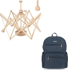 Wooden Yarn Swift and Blue Crochet Bag Organizer - Lightweight Yarn Winder Swift