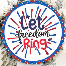 4th Of July Metal Sign Red White Blue Patriotic Home Entryway Hanging Wall Art
