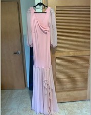 Sew Trendy Francis Maternity Gown Photoshoot Sheer Sleeve Ruffle Blush Pink M