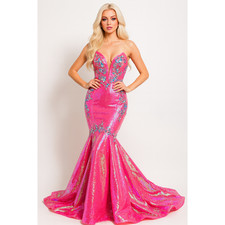 Portia Scarlett PS23914 Fuchsia Sequin Mermaid Gown Size 4 Strapless NWT