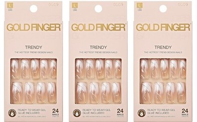 Gold Finger Gel Glam Design Nails (3 PACK)