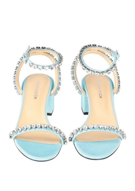 NWT Authentic Mach & Mach Sky Blue Crystal Satin Sandals With Low Heel Size 40