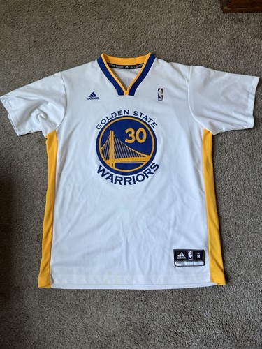 Very Rare Adidas White Sleeved Curry #30 Golden State Warriors Jersey used Med  