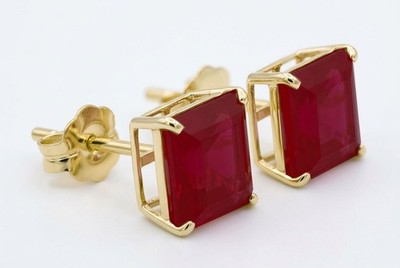ECHTE 2,10 kt RUBIN OHRSTECKER 14 K GELBGOLD - kostenloser Bewertungsservice