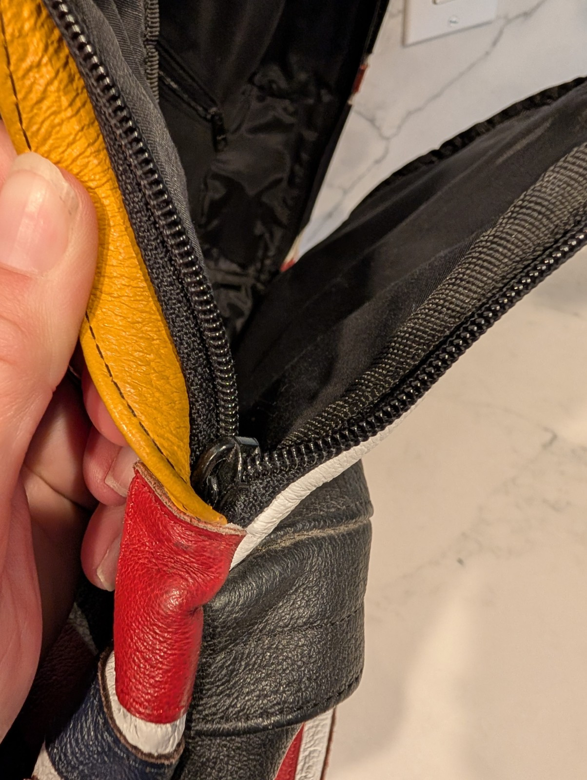 VTG Wilson’s Leather Backpack Patchwork Bag Flag … - image 7