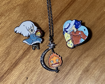 #ad Studio Ghibli HOT TOPIC Rotating Calcifer Necklace amp; Pins Howl#x27;s Moving Castle $29.00
