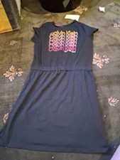 Calvin Klein Girl's Logo Short Sleeve Tonal Logo Dress Black Size L 12-14 