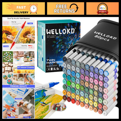 80 Colors Dual Tip Acrylic Paint Markers - Permanent Brush & Fine Tip Pens for W